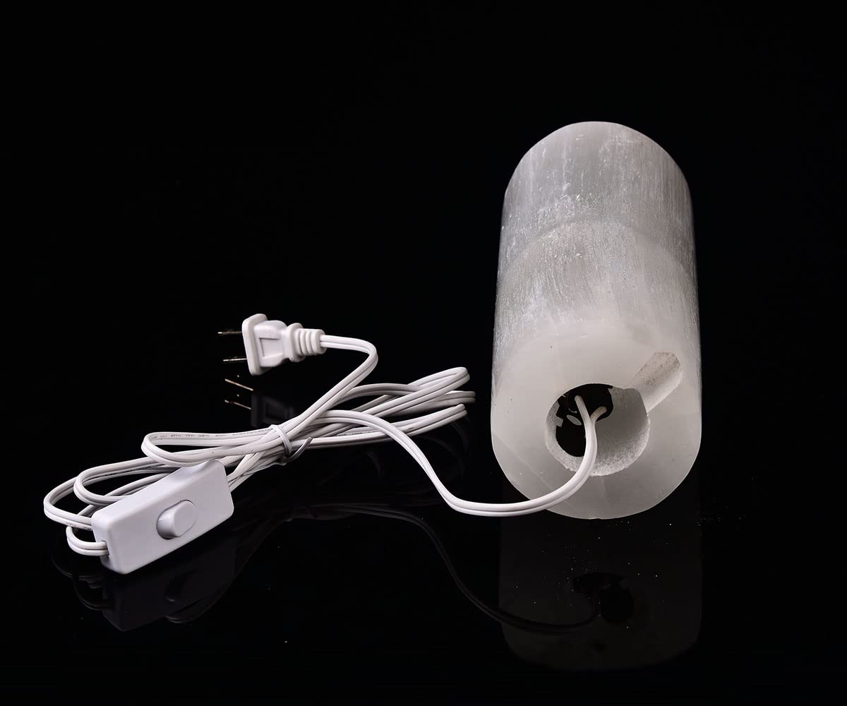JIC Gem Natural Selenite Crystal Lamp Large Moroccan White Column 8" 4-6 LBS