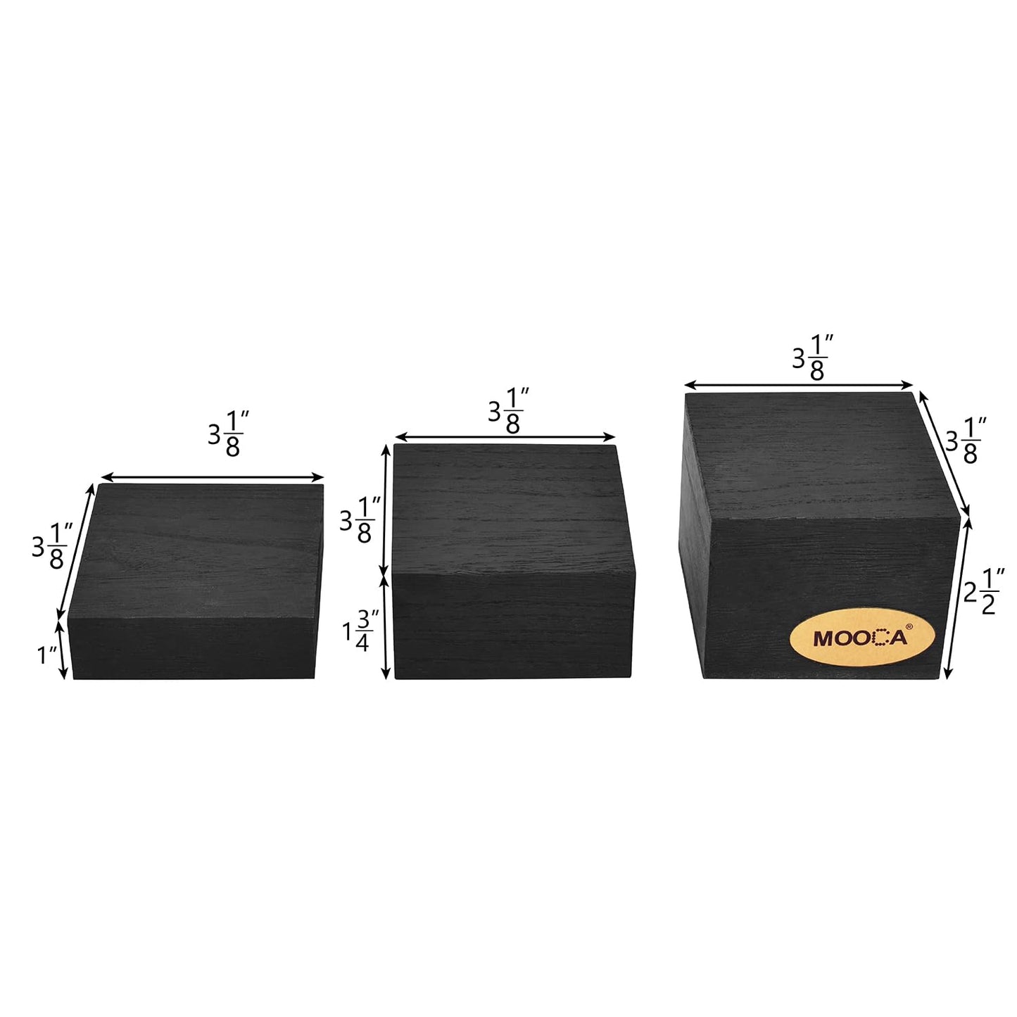 MOOCA Customizable Wooden Display Risers Set - 3 Different Height Stands for Jewelry, Watches, Cosmetics, and Accessory, Black Color