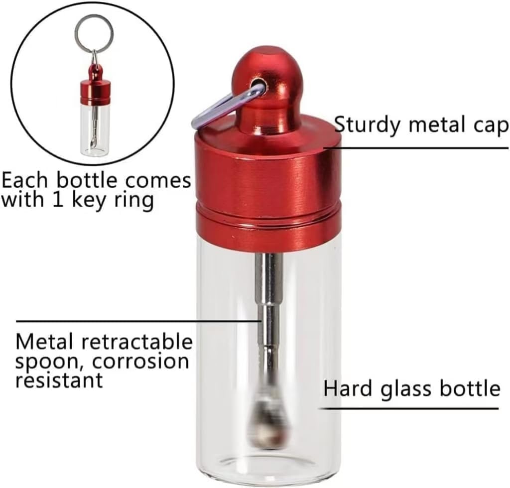 4 Pack Mini Glass travel spice containers, Waterproof Leak-Proof Keychain Seasoning Containers, Portable Small Storage Jars for Kitchen, Travel, Office, Camping & Outdoor Use
