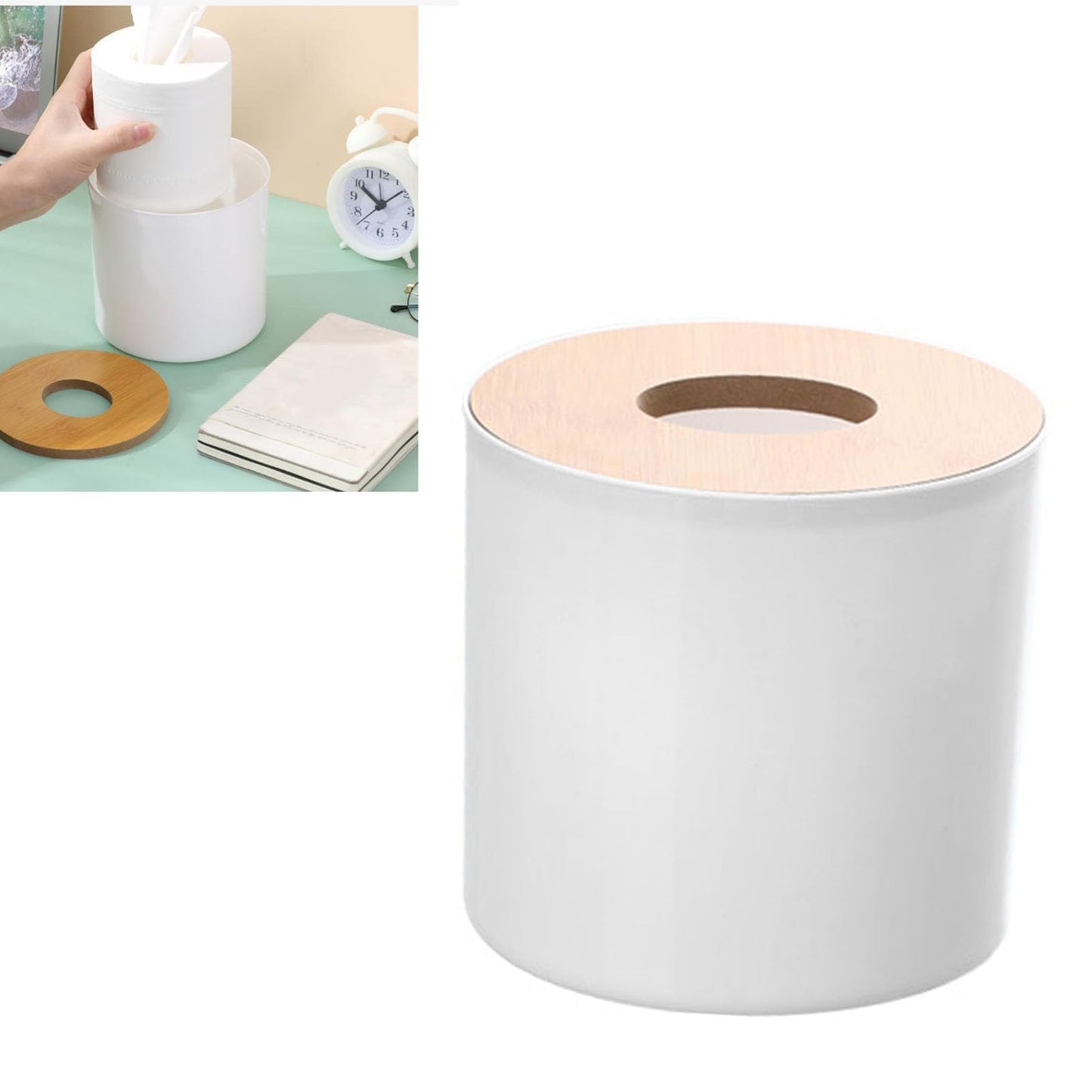 2PCS Modern Round Wooden Tissue Box Cover Holder. Modern Round Facial Tissue Dispenser Box with Cover for Bathroom Vanity Countertops Bedroom Dressers Stands Desks Tables 12.5 * 13.3in