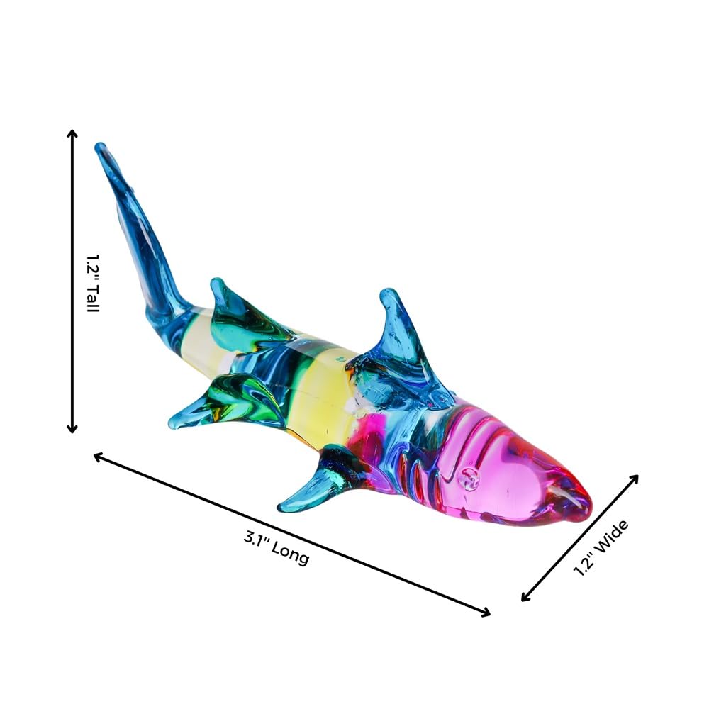 M Audomsak Art Glass Blown Animal Figurine Shark Colorful Animals Collection Gift Collectibles and Table Accessories.