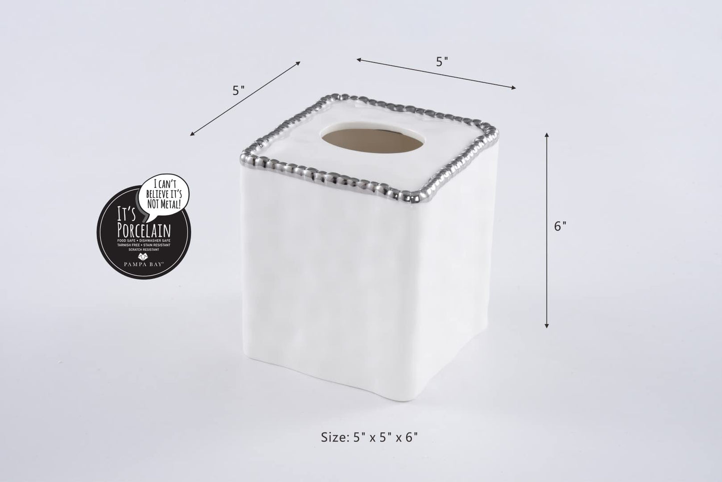 Pampa Bay Vanity Accessories with Silver Beads Square Tissue Box