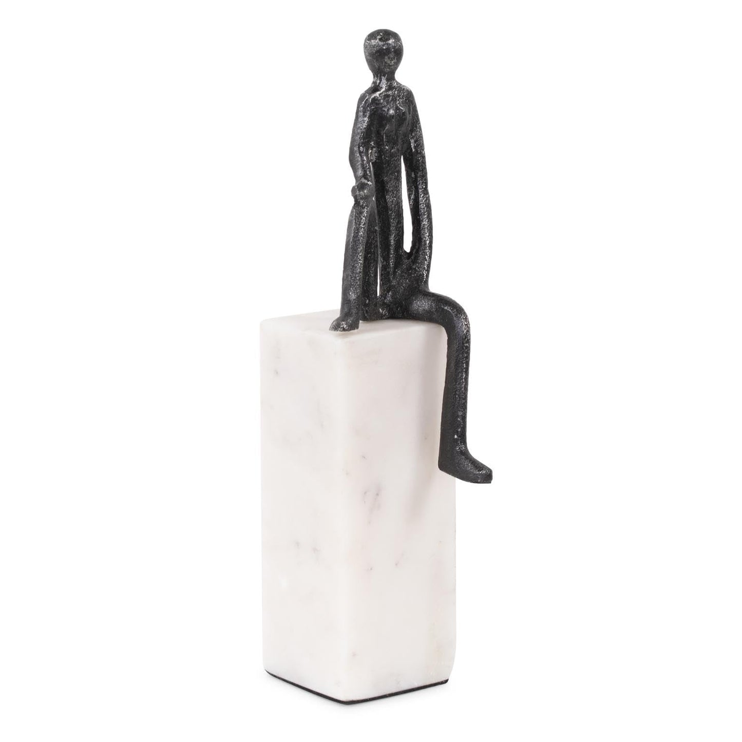 Howard Elliott Collection Proud Moment Sculpture, Iron Figure Accent on White Marble Base, Modern Decorative Figurine for Table, Shelf or Office Decor, 8H x 8W x 8D, Black and White