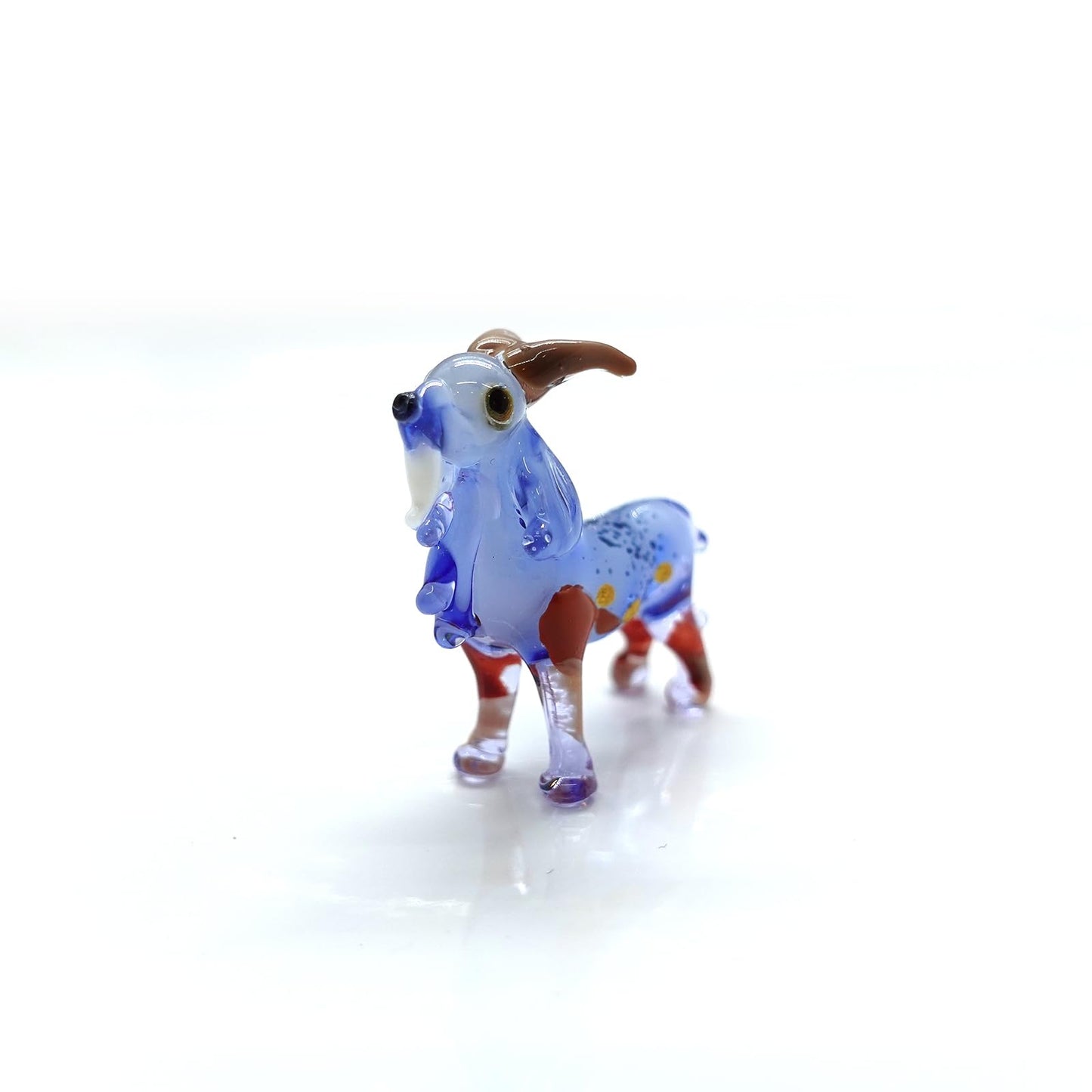 Sansukjai Goat Micro Tiny Figurines Hand Blown Glass Art Animals Collectible Gift Home Décor (Blue Brown)