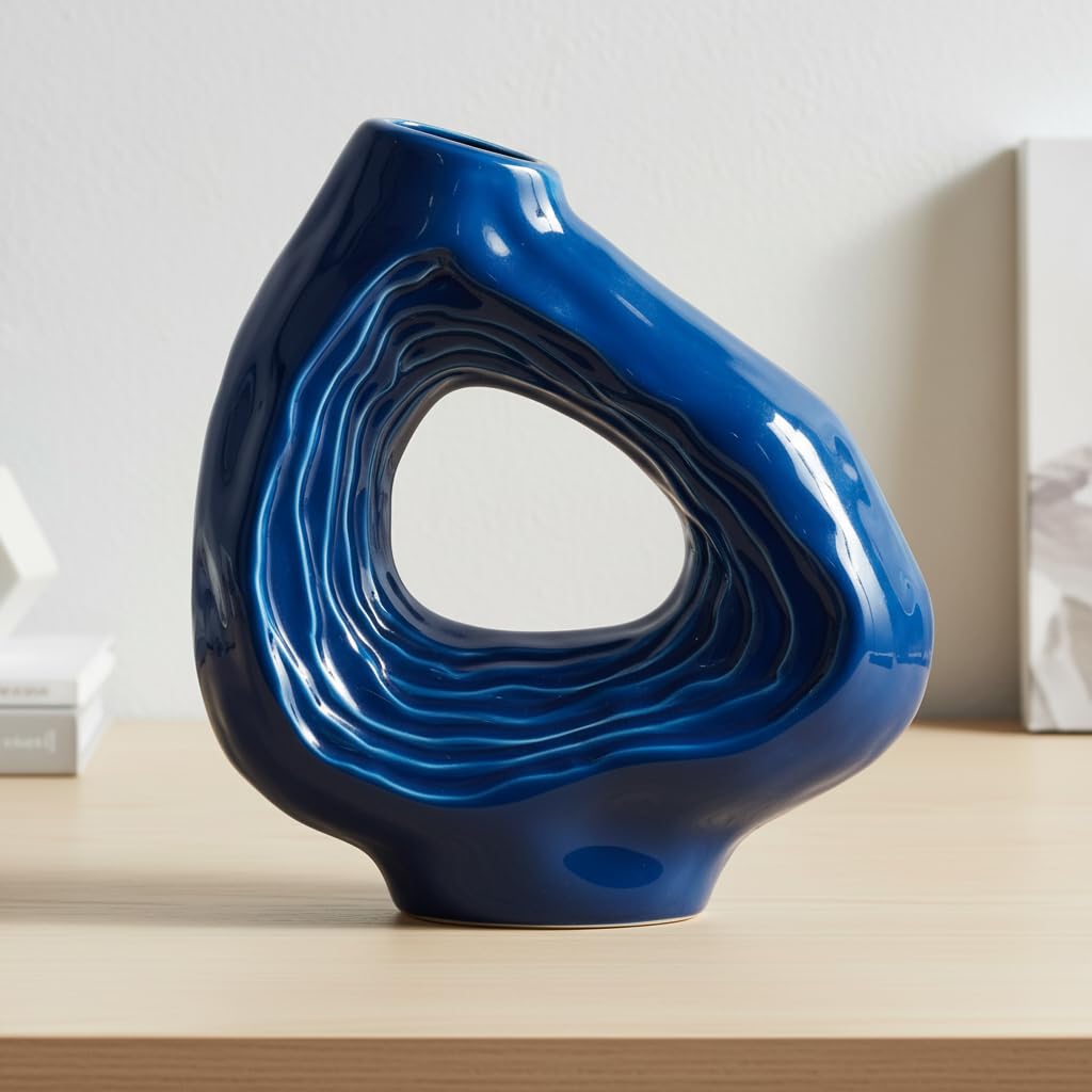 Sunddo Navy Blue Ceramic Vase, 9 Inch