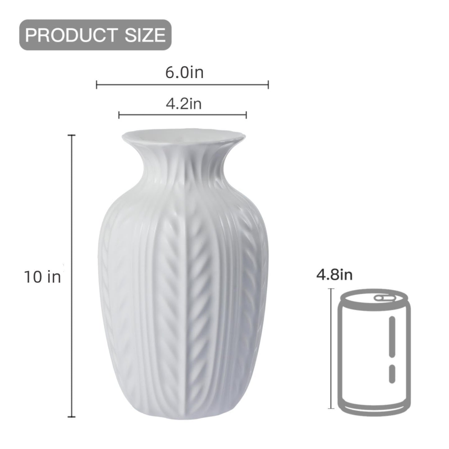 Lvases 10in Wheat Textured White Ceramic Flowers Vase Modern Home Decor