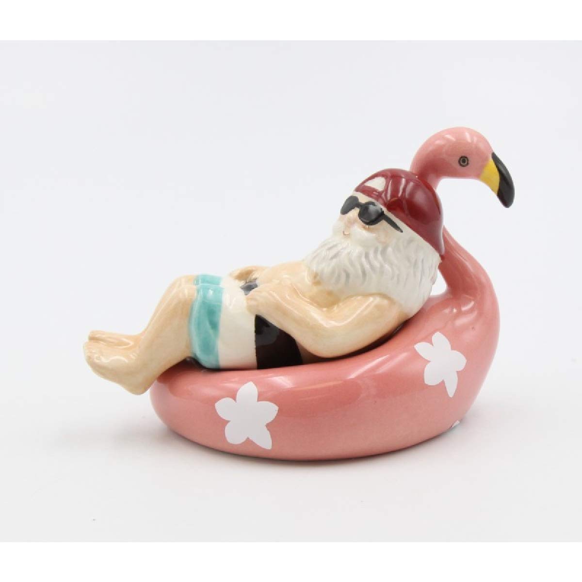 Fine Ceramic Tropical Santa Chill Out on Flamingo Float Salt & Pepper Shakers Set, 4-1/8" L