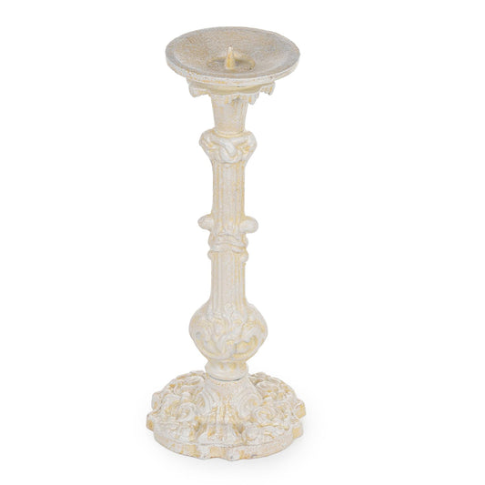 Sungmor Vintage Cast Iron Candlestick Holder,15.7 Inch Tall Distressed White Ornate Pillar Candle Holder,Rustic Decorative Candle Stand for Home,Farmhouse,Table Centerpiece Decor