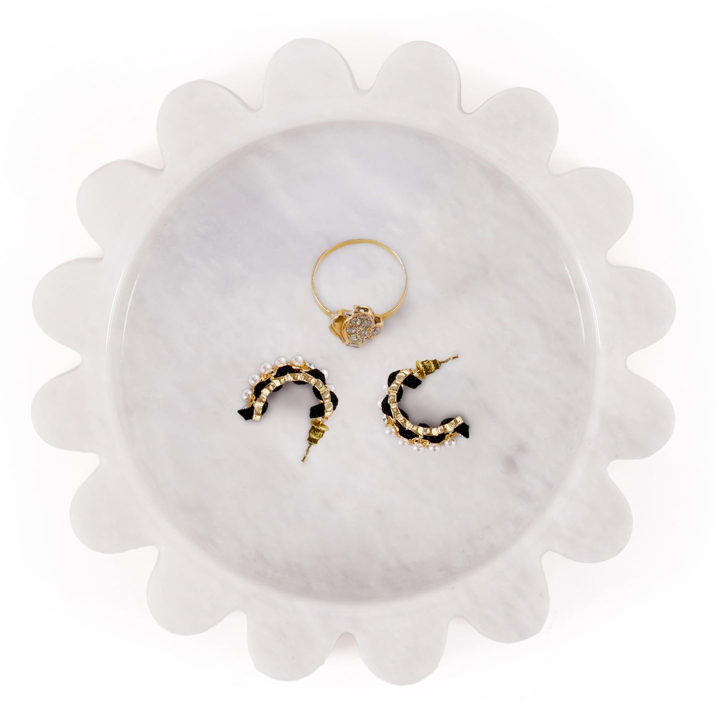 SPESHSTONES Marble Jewelry Dish & Ring Holder for Women 5.5" White Scalloped Marble Tray, Ring Dish, Trinket Dish, Perfume & Key Tray, Bathroom Decor, Mothers Day Gifts