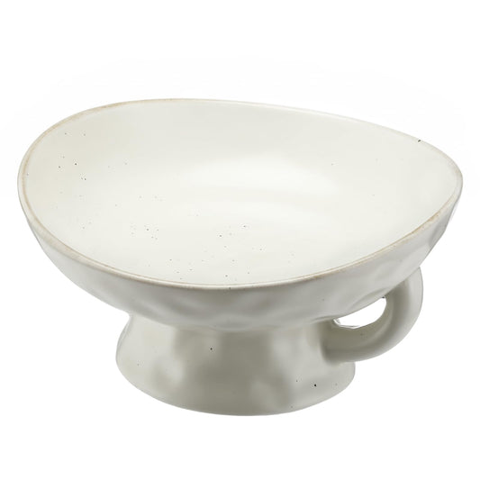 Qinyoung Stoneware Bowl with Handle, Large 8" Wide Reactive Glazed Decorative Ceramic Bowl Modern Pedestal Entryway & Table Centerpiece for Vintage Wedding and Party Events Decorations(White)