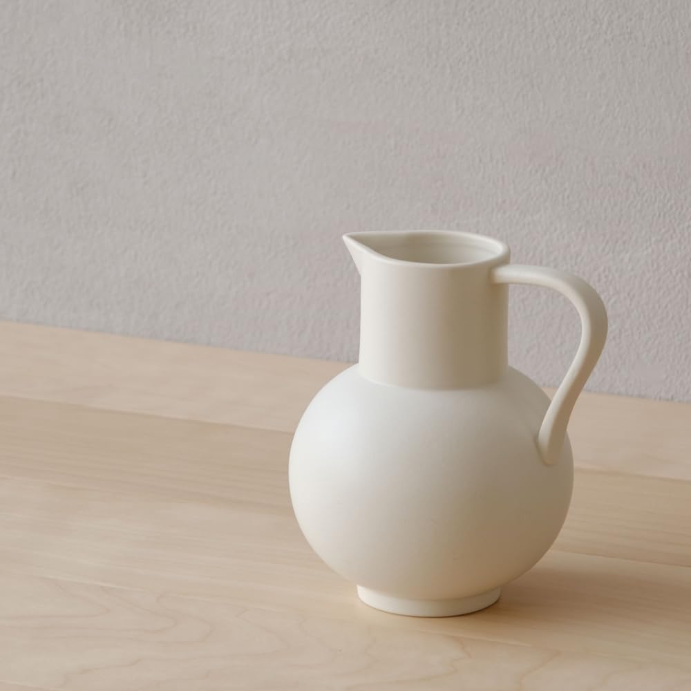 France Style Flower Vase with Handle, Water Pot/Dry Flower Vase, Minimalist Decor for Living Room, Dining Table & Bedroom (Crème)