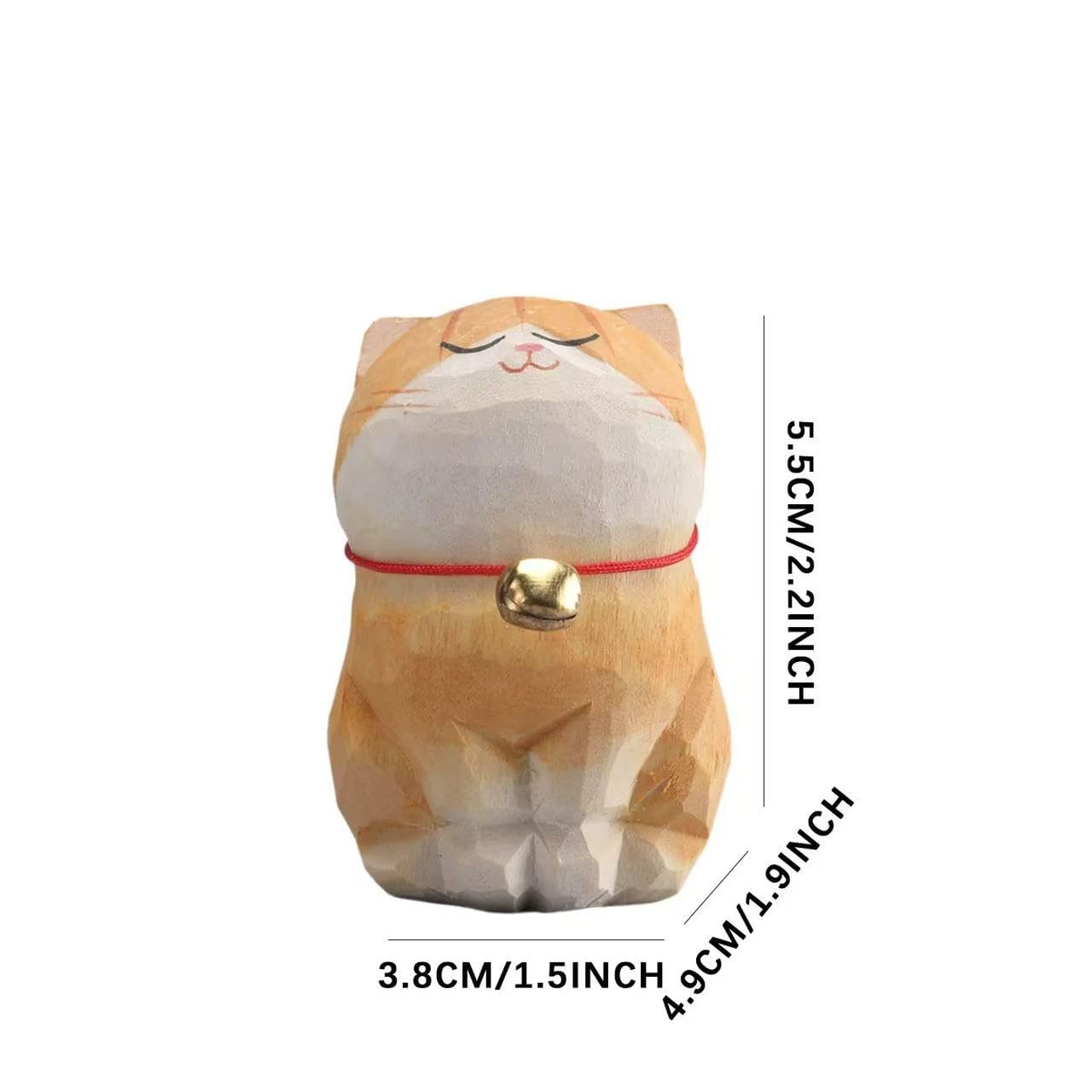 Handcrafted Wooden Orange Cat Figurine – 2.2" Small Carved Ginger Cat Statue – Rustic Wood Mini Cat Sculpture – Cute Home Décor Gift for Cat Lovers & Collectors
