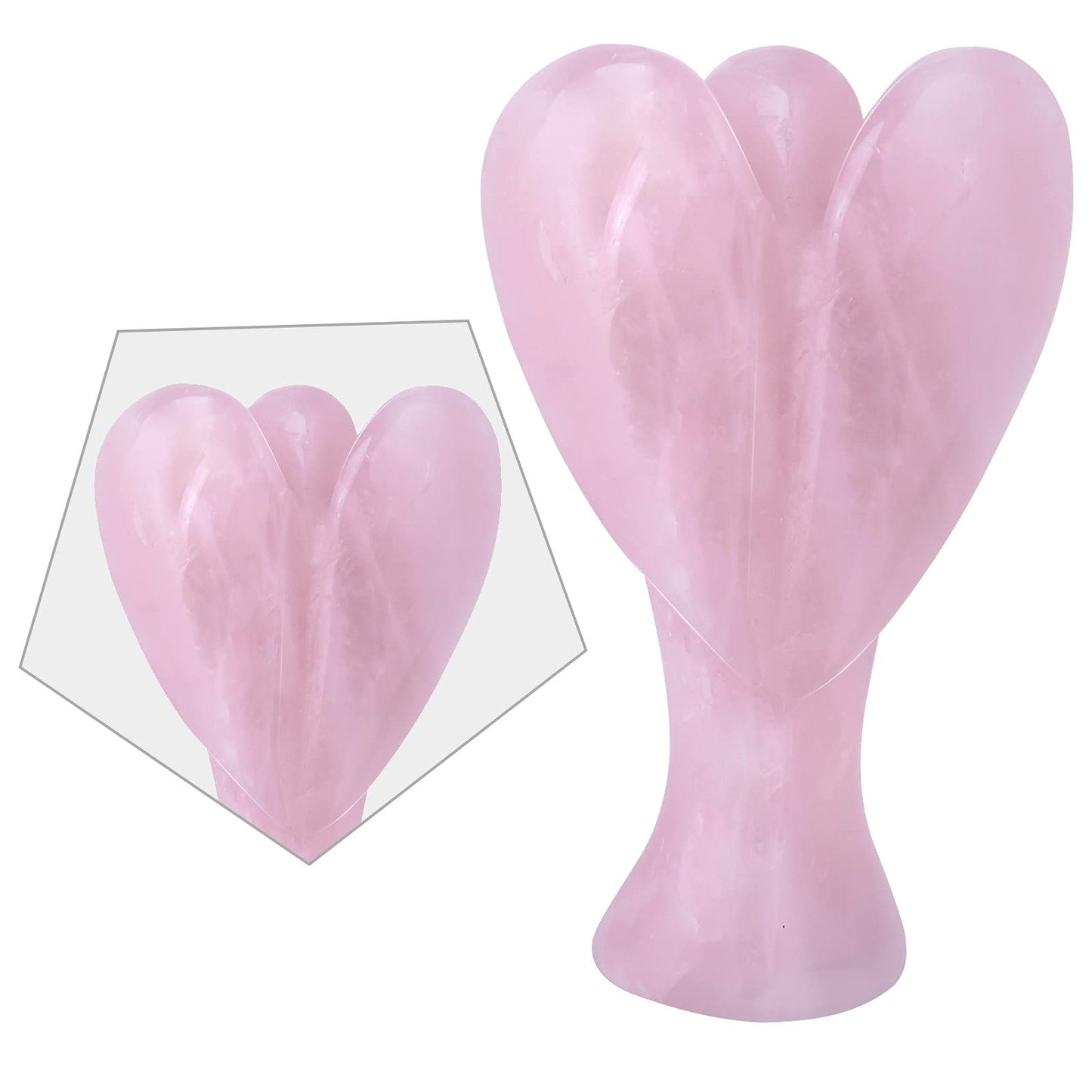 TUMBEELLUWA 3 Inch Carved Crystal Guardian Angel Figurine Healing Peace Angel Palm Pocket Stone Statue, Rose Quartz