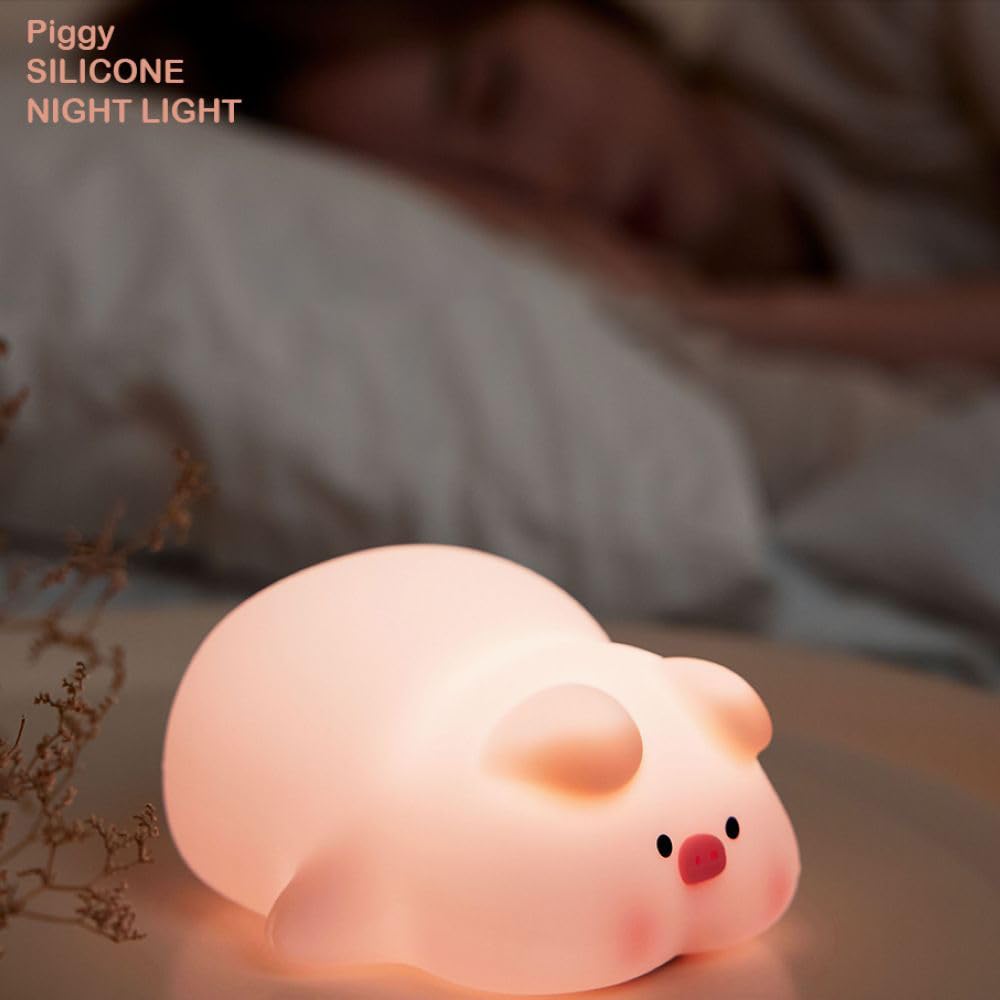KRE MANPHI Cute Pig Night Light Silicone, Squishy Piggy Night Lamp,Kids Room Decor Atmosphere Nightlight, Baby Nursing Bedside Touch Lamp, Rechargeable and Dimmable LED Night Light，Piggy Gifts.