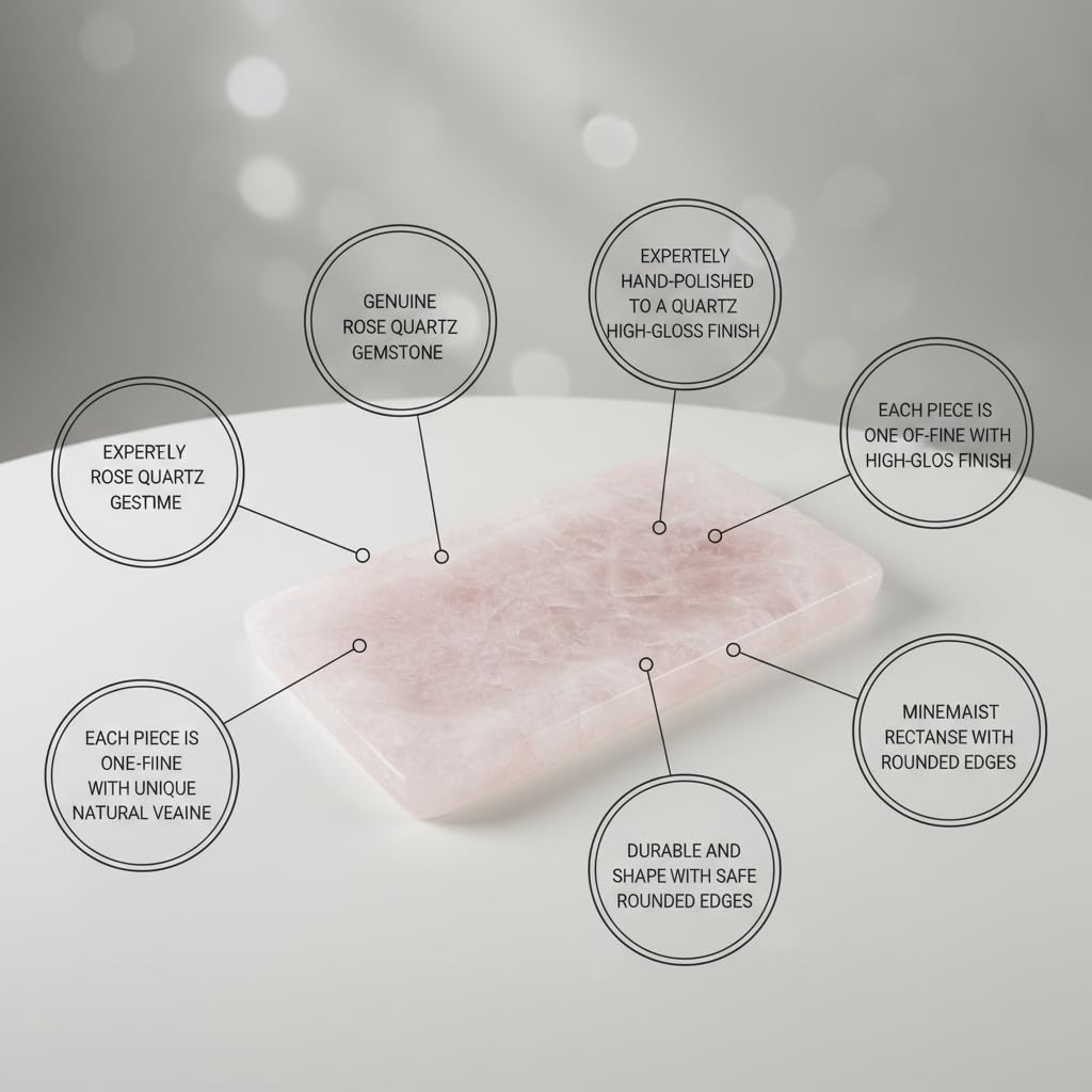 Lierlava Large Natural Rose Quartz Crystal Tray - 9.8" Pink Stone Jewelry Dish & Aesthetic Cosmetic Organizer - Luxury Decorative Catchall for Vanity, Bathroom, Nightstand Decor