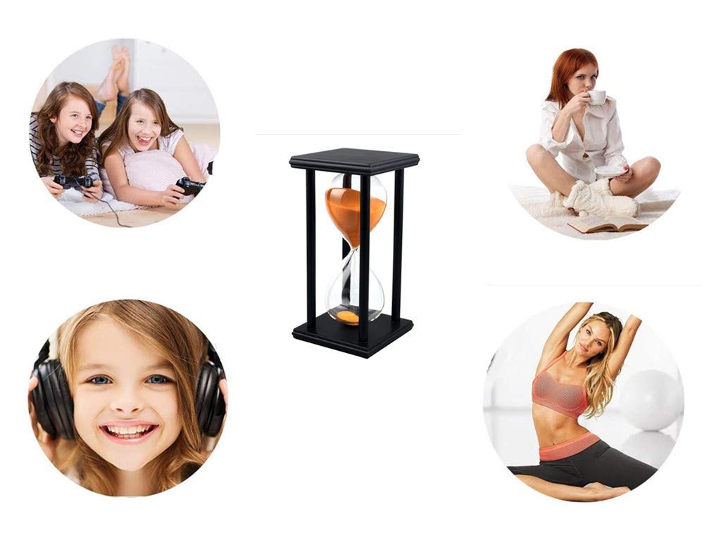 Sandglass 60 Minutes Timer Hourglass for Ornament Decoration Restaurant Living Room Home Closet Office Desk Bedroom Party Festival Christmas Wooden Frame Sand Timer Clock Orange