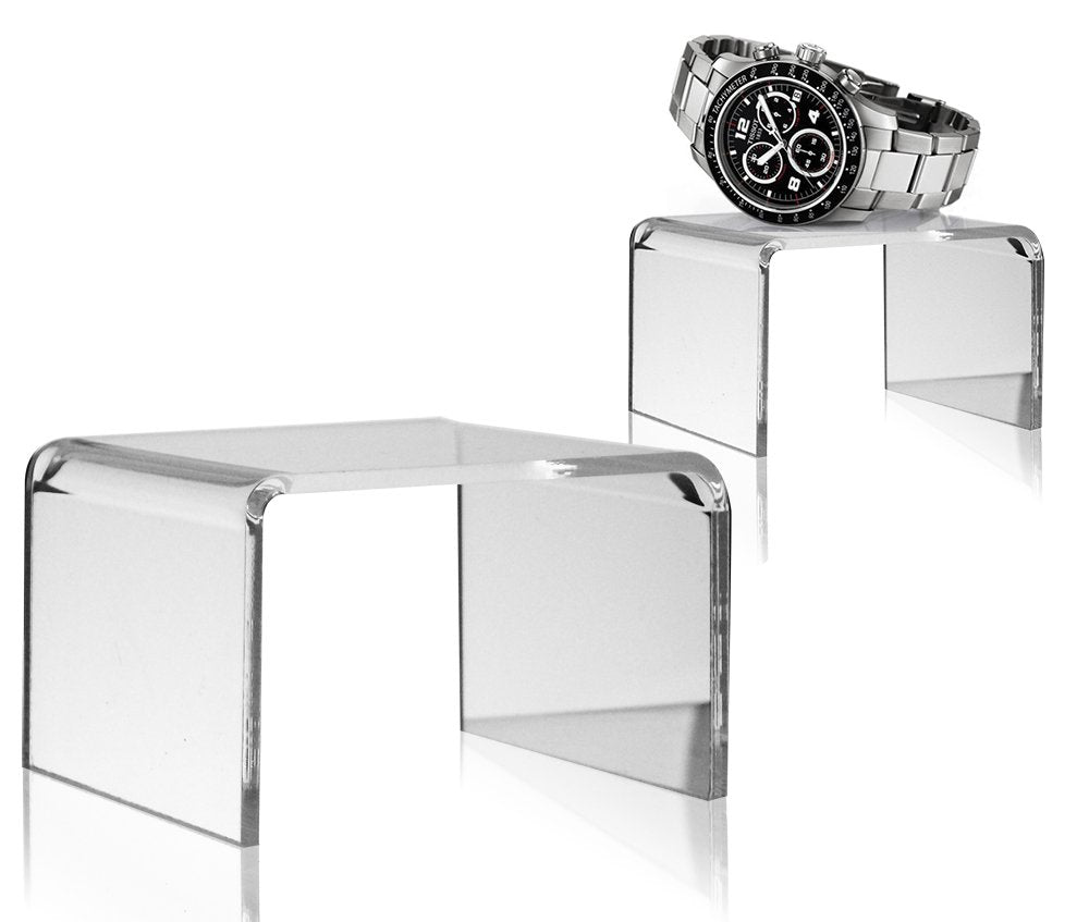 Clear Acrylic Display Risers Set of 2 – 3" x 3" x 2" Small Tabletop Stands for Retail Display, Jewelry, Candy, Makeup, Figurines – Transparent Pedestal Shelf for Home, Craft Shows & Countertops