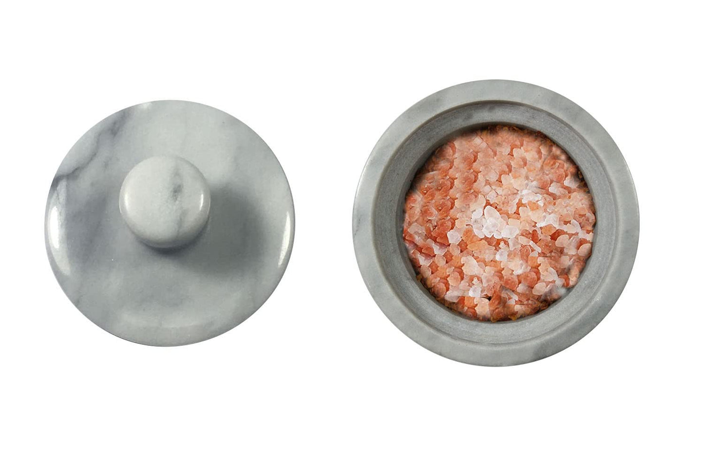 Yepmlrt Marble Salt Cellar with Lid, Salt Holder Storage Container for Counter（ White）