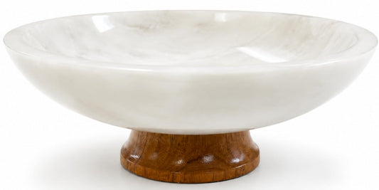 White Marble Fruit Bowl with Pedestal, 11" Large Decorative Centerpiece Bowl for Dining Table, Modern Kitchen Counter Fruit Bowl, Handcrafted Stone Marble Bowl, Luxury Home Decor Accent