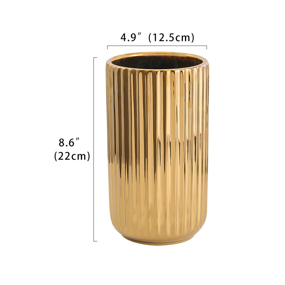 LIONWEI LIONWELI 8.6 inch Gold Ceramic Round Geometric Flower Vase - Ideal Gifts for Friends and Family, Wedding, Bridal Shower, Christmas
