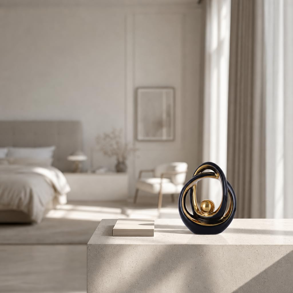 DOVDOV Black and Gold Ceramic Abstract Sculpture, Modern Tabletop Statue for Living Room Decor, Decorative Accent for Coffee Table, TV Stand, Mantel, Entryway Console