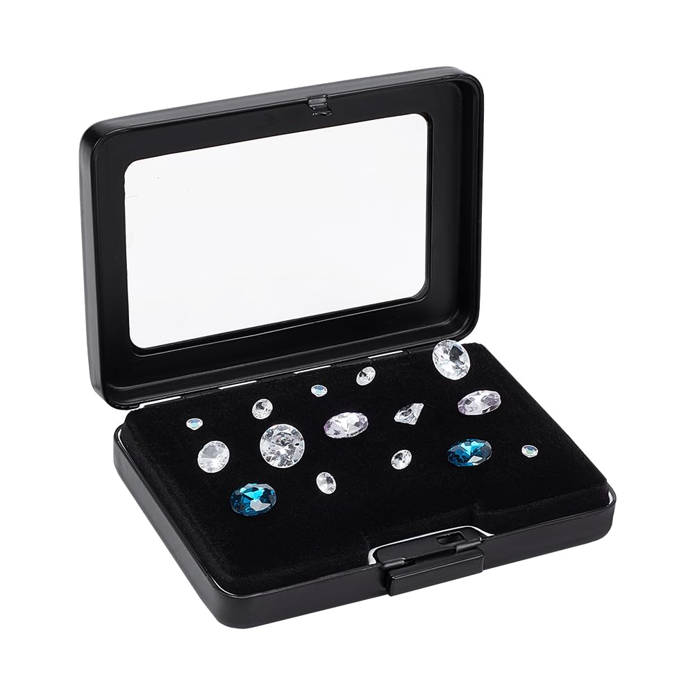 PH PandaHall Diamond Storage Box Gem Display Case Gemstone Container Small Storage Box Jewelry Organizer with Velvet and Window for Collectibles Rhinestone Crystal Small Items Jewelry 3.1x2.3 inch