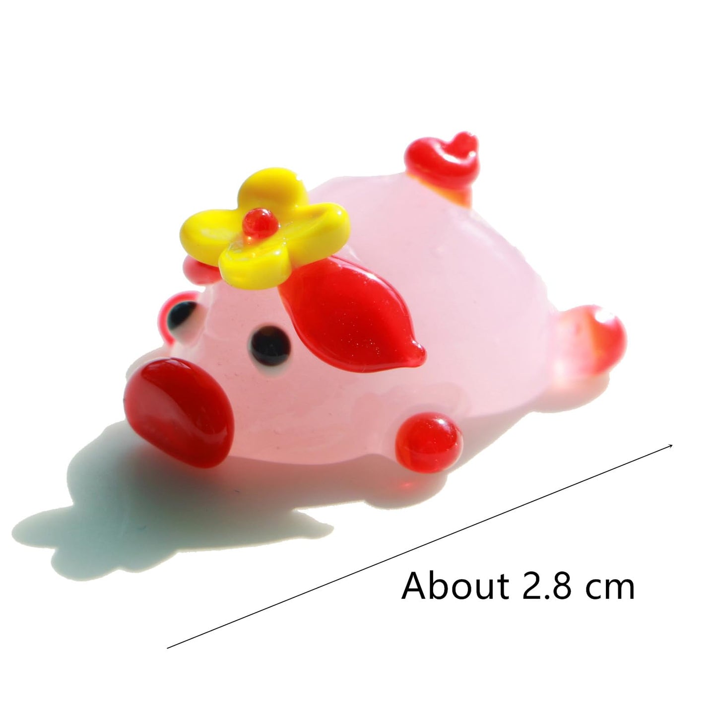 Crrezhai Handcrafted Glass Pig Figurine Crystal Animal Decor, MIni Home & Office Desk Statues, Crystal Lover’s Collection, 3D Animal Statue Lying Pig Flower