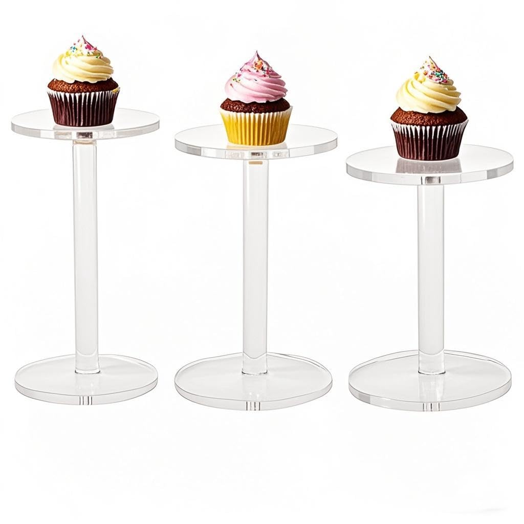 HESIN 3 Pack 4 " Dia Acrylic Display Riser Jewelry Watches Round Pedestal Flower- Stand Small Figure Holder for Kitchen, Dining Room, Living Room Furniture