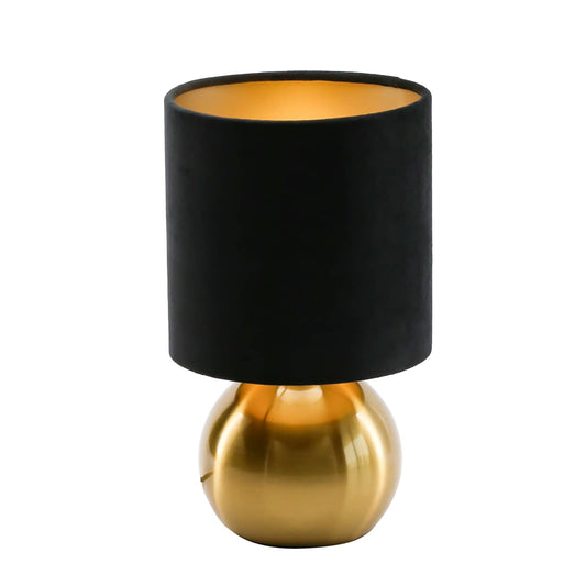 KUNJOULAM Small Bedside Lamp, Mid Century Lamp with Brass Base, Nightstand Table Lamp for Bedroom, Living Room, Bookshelf, Modern Accent Mini Table Lights Black Plastic Fabric Shade