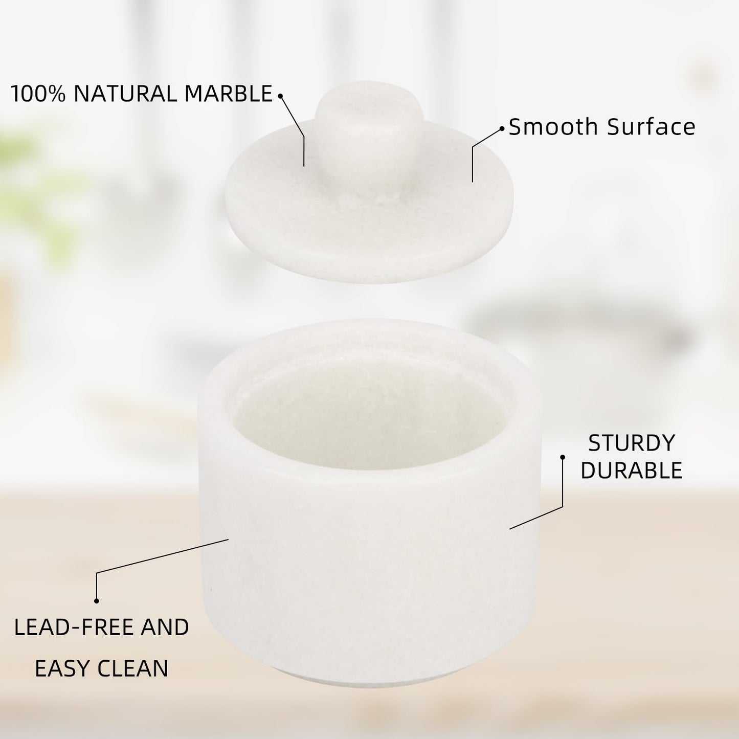 HESHIBI Marble Salt Cellar with Lid, Stone Salt or Pepper Bowl Box Container Jar Holder Well Keeper Dish Pig Crock (Solid White)