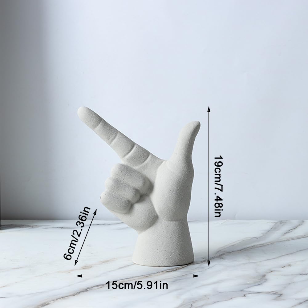 Rayberro Ceramic Hand Gesture Sculpture Creative Hand Statue Home Decor Hand Gesture Figurine Decors for Living Room Bedroom Office Bookshelf Coffee Tabletop Ornaments Decorations Gift (Sandy)