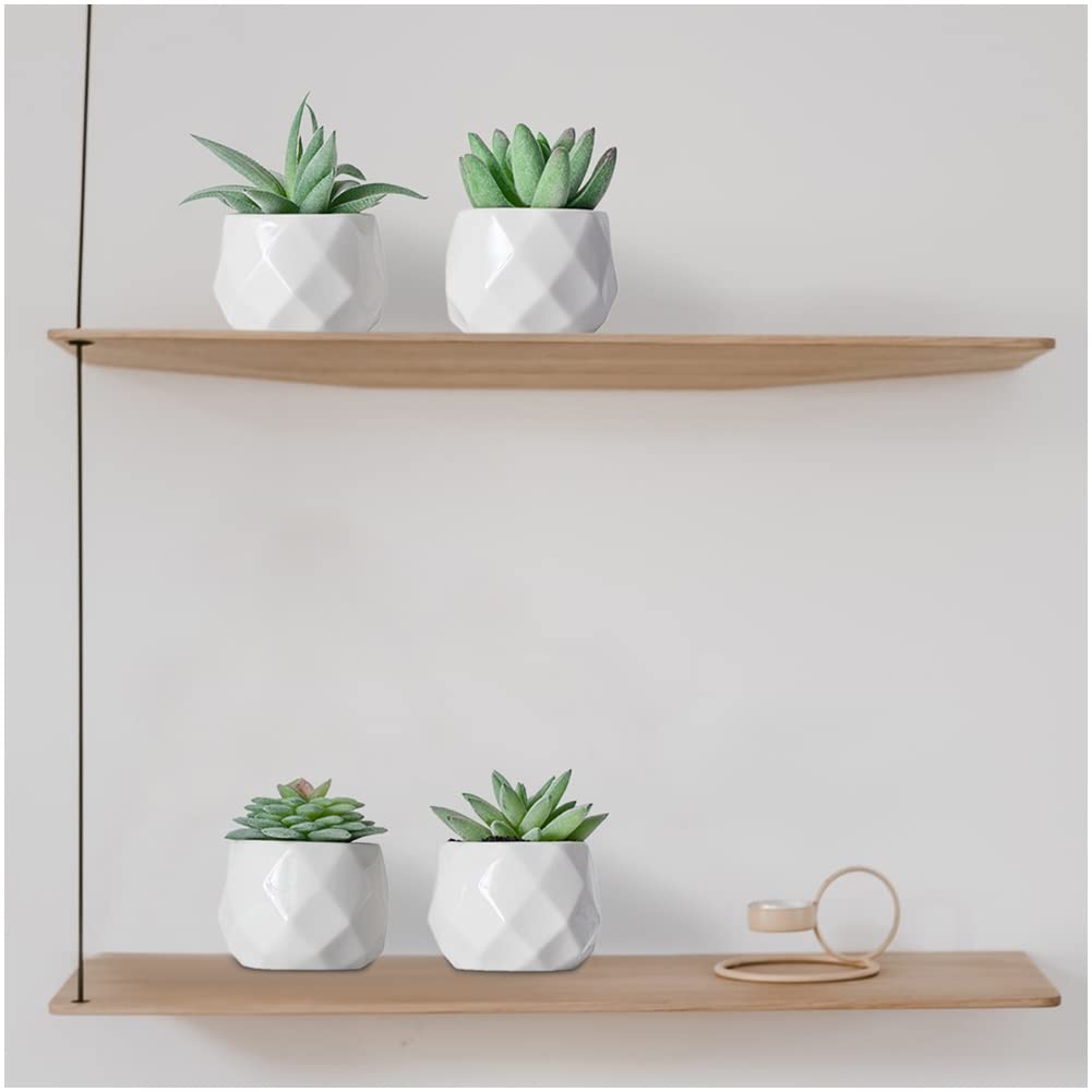 CADNLY Fake Succulent Plant Set - Artificial Plants for Women Desk - Realistic Faux Succulents in Ceramic Pots - Mini Green Decor for Bedroom Bathroom Office Shelf 4 Pack
