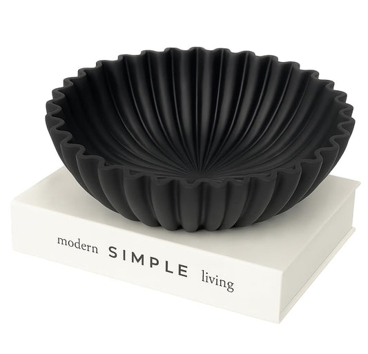 Decorative Bowl with Hidden Faux Book Storage – Modern Matte Black Resin Catchall for Coffee Table, Entryway, Console & Bedroom Decor