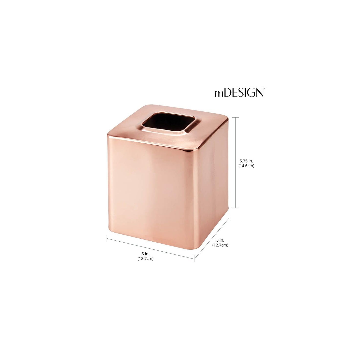mDesign Minimalistic Rose Gold Square Steel Tissue Box Cover for Bathroom - Modern Holder/Dispenser for Paper Facial Tissues - Avia Collection