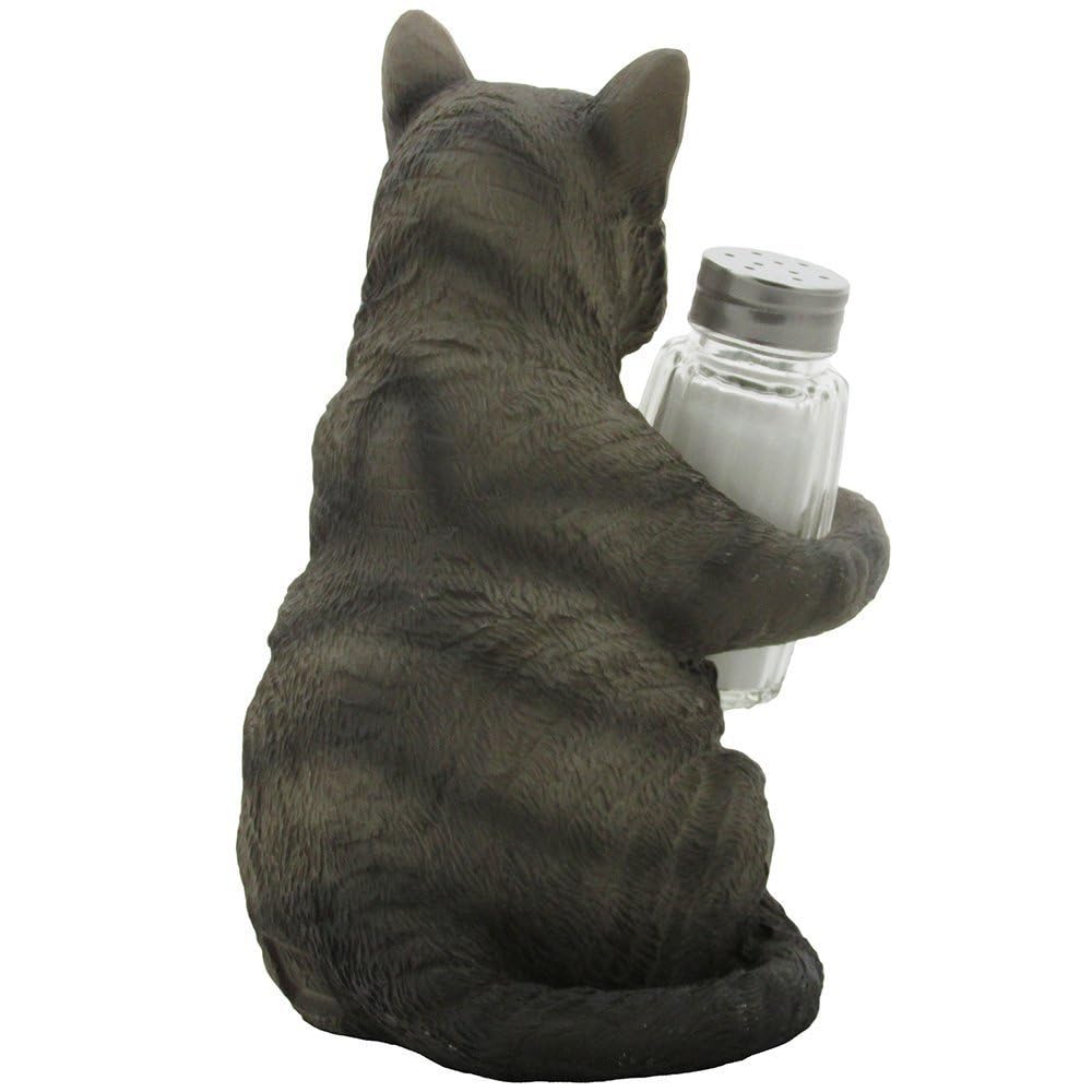 Gray Kitty Cat Glass Salt and Pepper Shakers with Holder Sculpture in Pet Figurines & Statues and Decorative Kitten Bar or Dining Room Table Decor Gifts for Pet Owners