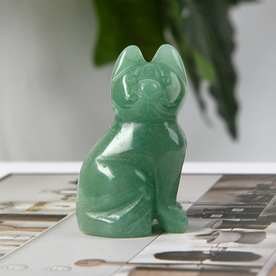 YGLINE Gemstone Crystal Animal Totem Spirit Stone Figurine (Cat-Green Aventurine)