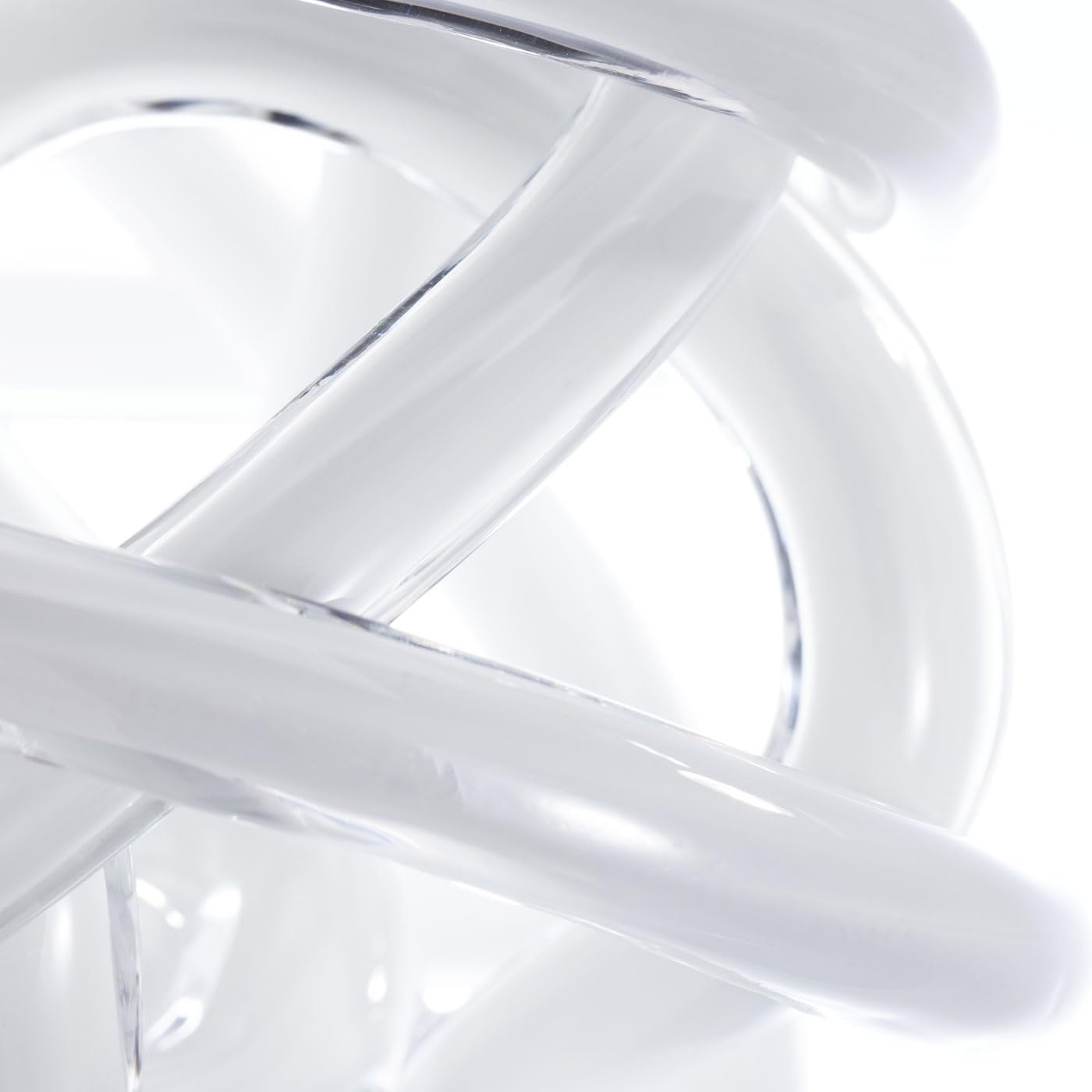 Luxury Lane Hand Blown Infinity Knot Sommerso Decorative Glass Ball for Bowls Home Decor 6 inch Tall Orbit Centerpiece Table Decoration Sculpture White