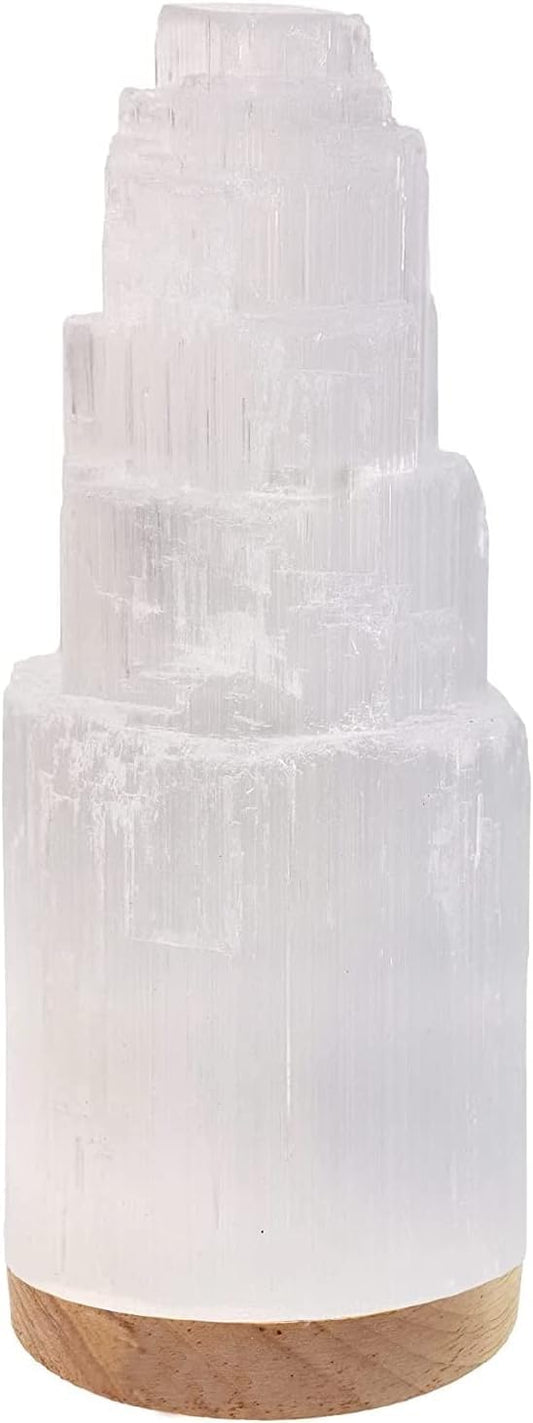 SALT 84 Selenite Crystal Lamp 20cm with Wooden Base, USB Powered Natural White Selenite Stone Night Light for Bedroom, Living Room & Home Decor
