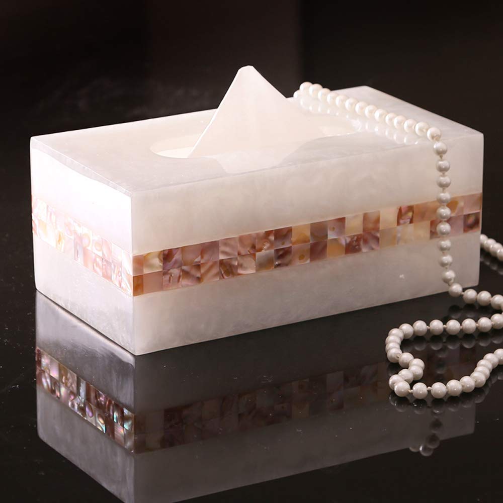 Luxury Tissue Box Cover, Tissue Box Holder,Tissue Holder for Bathroom,Marble Tissue Box Decorative,Set-Rectangular Hand-Polished with Gold Mother-of-Pearl Shells，Villa Gift, Bathroom Accessory Set