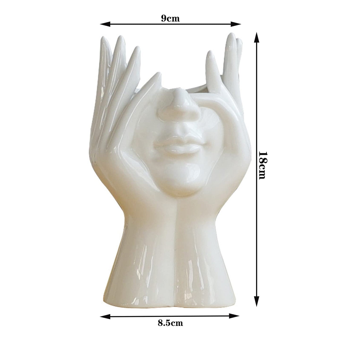 Human Form Body Flower Vase Art Face Ceramic Sculpture Flower Plant Pot Table Centerpieces Wedding Office Kitchen Home Decor (Hand Holding Face)