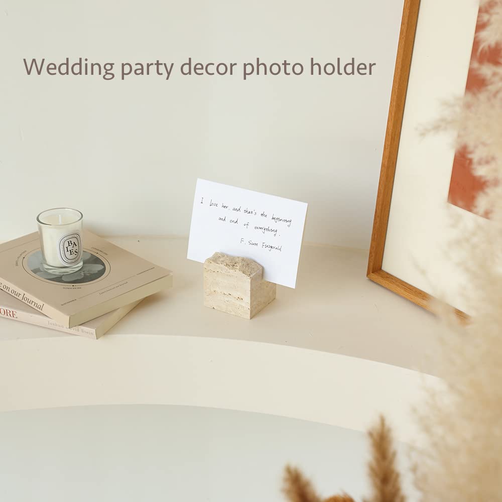 JIMEI Natural Travertine Place Card holder - Handmade Polished Wedding Table Signs, Multi-Use Memo Holder for Escort Cards, Photos & Business Cards (2.36"x2.36"x1.96")