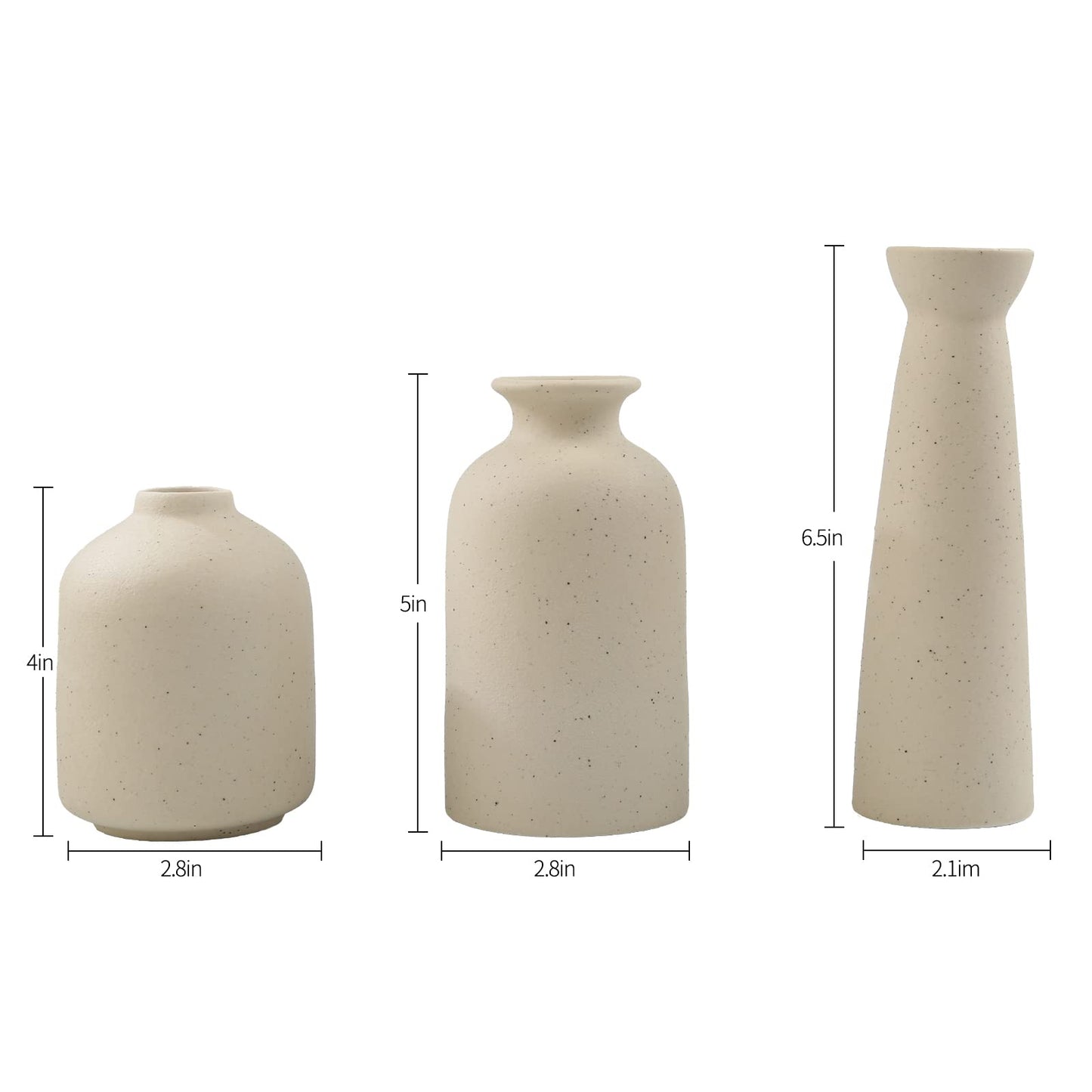 Ceramic Vase,Small Vases for Decor,Set 3 Modern Boho Vases for Flower Pampas,Fit for Living Room Desk Shelf Decor (Beige)