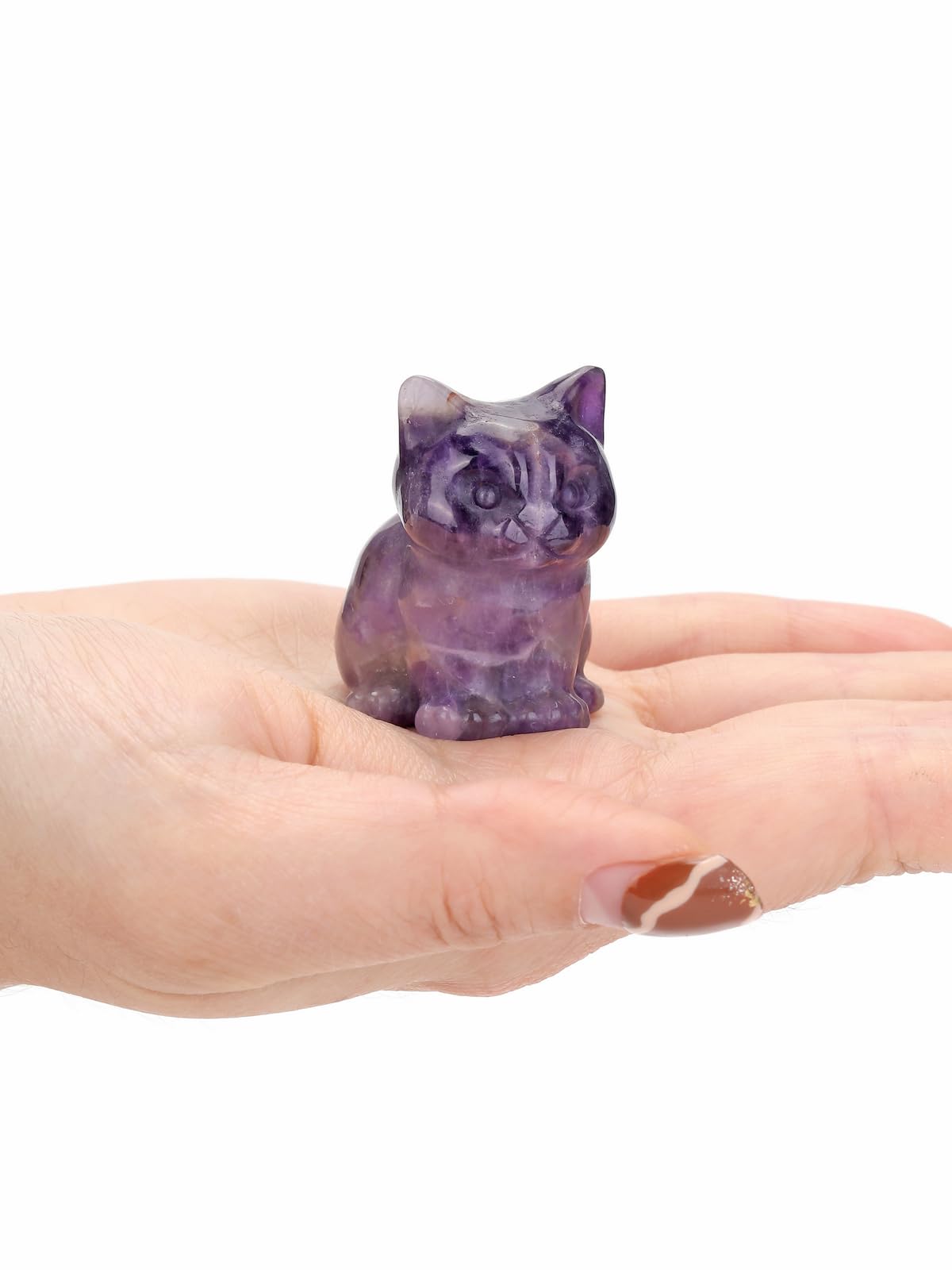 Jovivi 1.5" Amethyst Cystal Cat Statue Natural Stone Carved Cute Pocket Sitting Cat Figurines Sculpture Home Desk Christmas Decorations Gifts