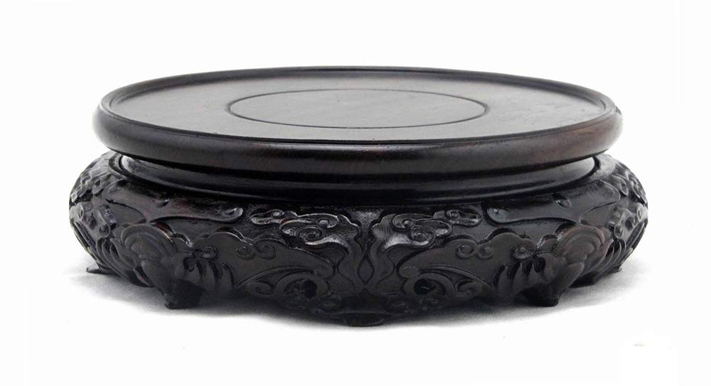 GOLDY&WENDY Oriental Luxury Round Elm Solid Wood Vase Display Stands Pedestal Base, Bat Pattern 3.15 in Diameter