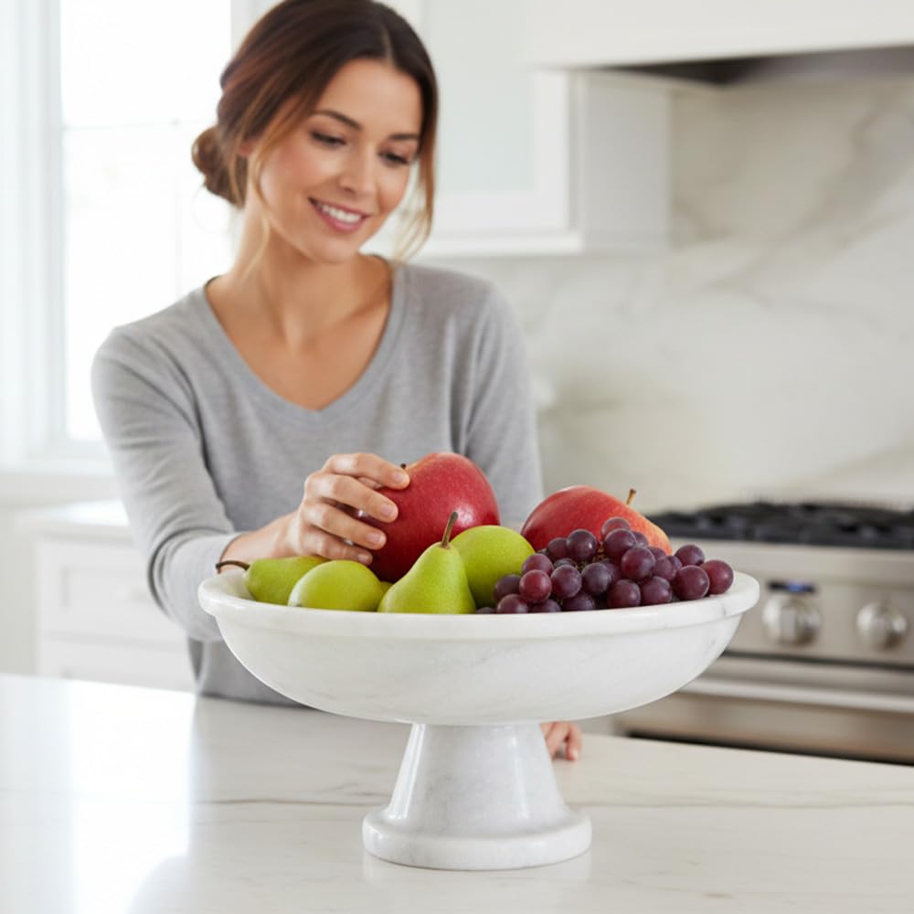 Radicaln Marble Fruit Bowl 10" Inches White Handmade Candy Bowl For Entryway Table, Ideal Decorative Bowl, Serving Bowl and Fruit Holder For Dining Table Centerpiece