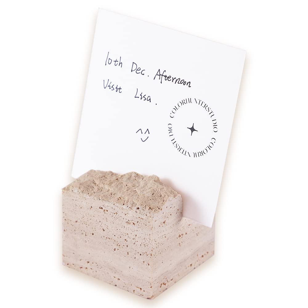 JIMEI Natural Travertine Place Card holder - Handmade Polished Wedding Table Signs, Multi-Use Memo Holder for Escort Cards, Photos & Business Cards (2.36"x2.36"x1.96")