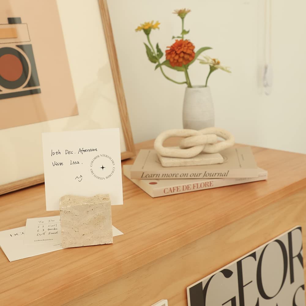 JIMEI Natural Travertine Place Card holder - Handmade Polished Wedding Table Signs, Multi-Use Memo Holder for Escort Cards, Photos & Business Cards (2.36"x2.36"x1.96")