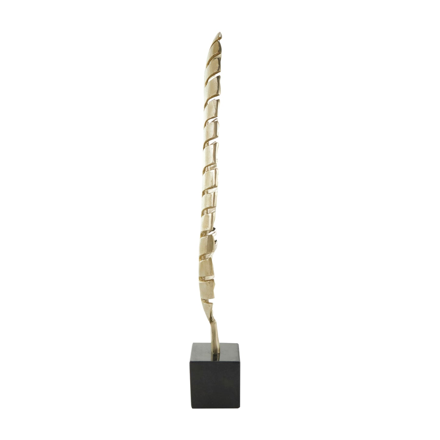 CosmoLiving by Cosmopolitan Aluminum Metal Leaf Decorative Sculpture Standing Single Home Decor Statue with Black Marble Base, Accent Figurine 9" x 4" x 30", Gold