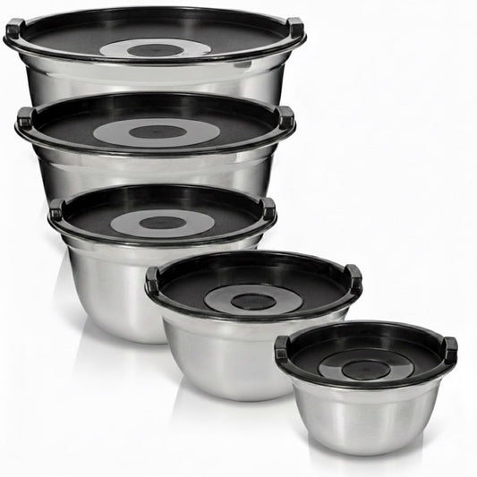 WHYSKO Stainless Steel Mixing Bowls with Lids Set - 5 Rustproof Metal Nesting Mixing Bowls Set for Kitchen, Meal Prep, Baking, Cooking, Storage, Dishwasher Safe - .75, 1, 1.5, 3 and 5 qt bowls