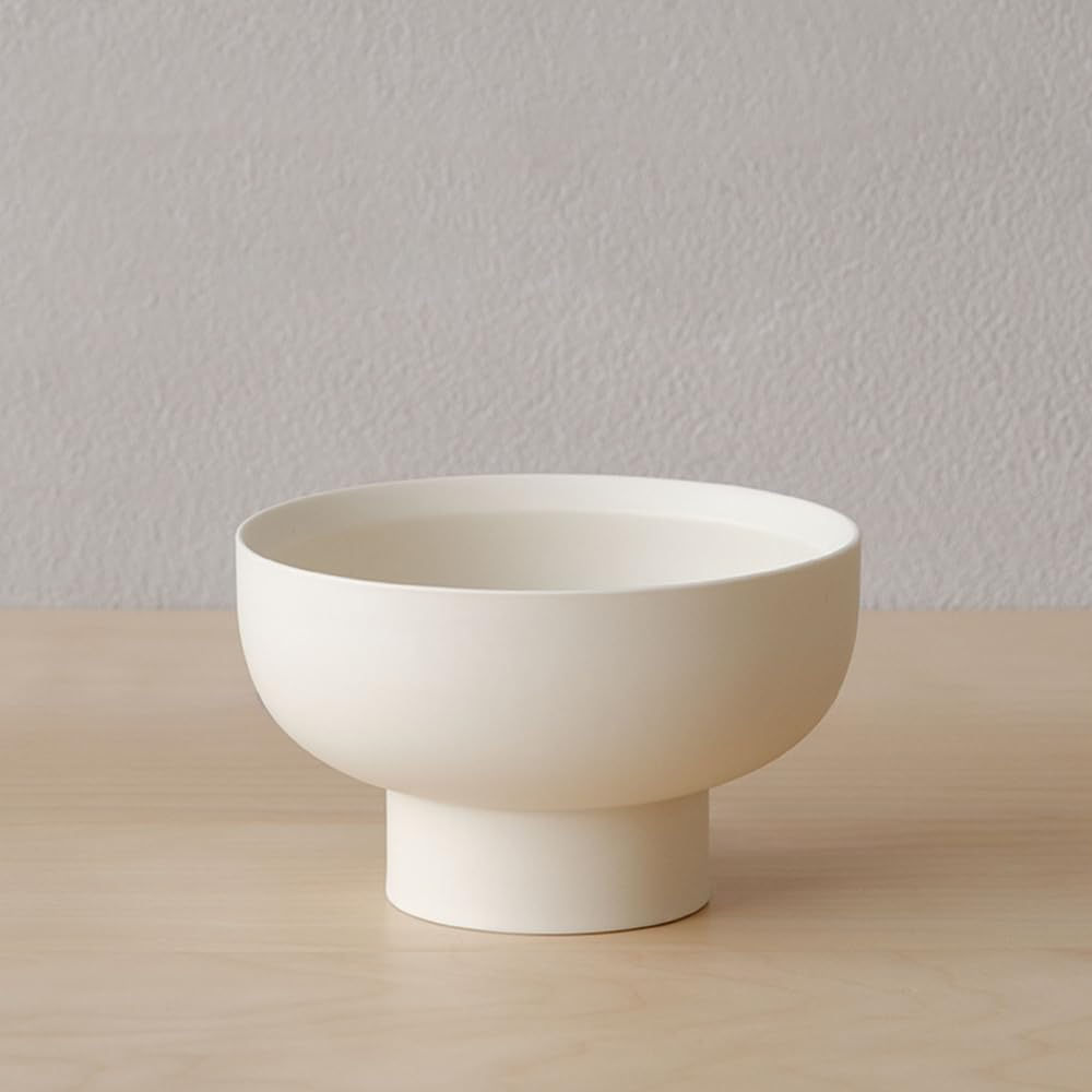 WENSHUO High-foot Deep Fruit Bowl, Ceramic Pedestal Decorative Bowl, Round Bowl for Salad, 5.5" Small Size, Matte Crème (Matte Crème, 5.5")
